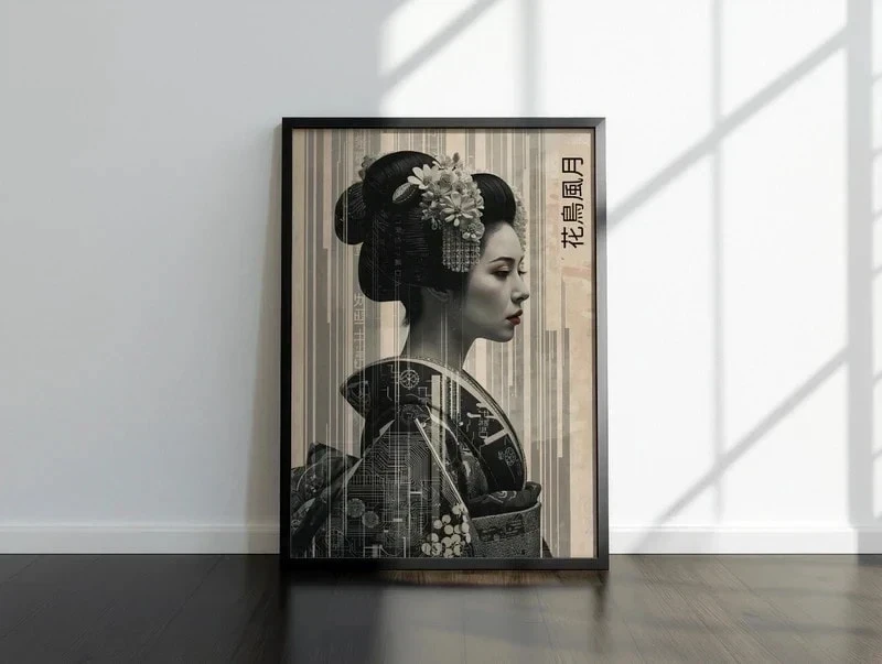 Póster A3 – Retrato de geisha japonesa retro-futurista sin marco – photo 3
